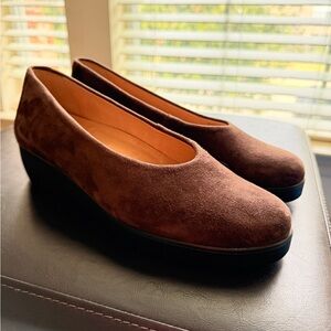 Women’s Brown Suede Slip-On Wedge Flats